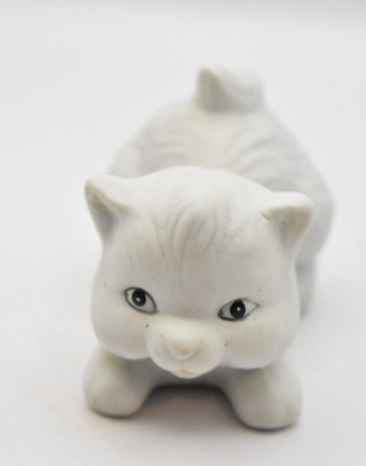 Vintage White Playful Cat Figurine Statue Ornament