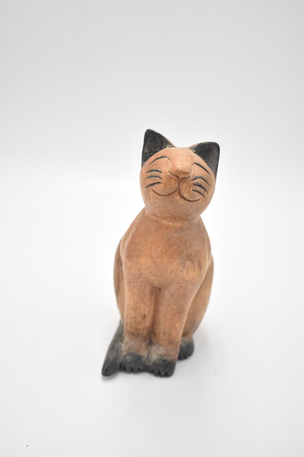 Vintage Wooden Cat Figurine Statue Ornament