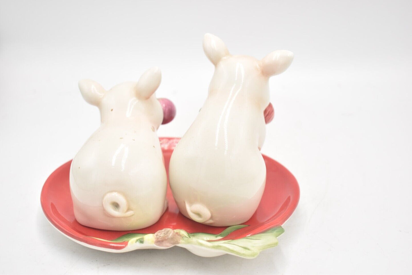 Vintage Fitz and Floyd French Market Pig Salt & Pepper Shakers with Tomato Tray