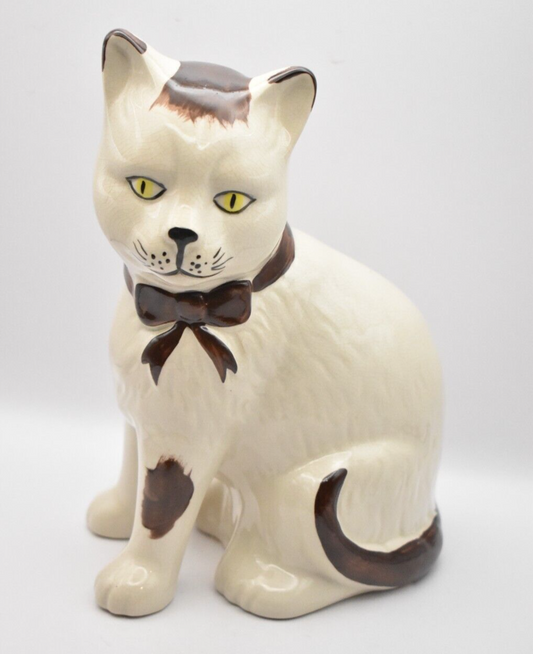 Vintage Large Brown and White Cat Figurine Statue Ornament Ceramic