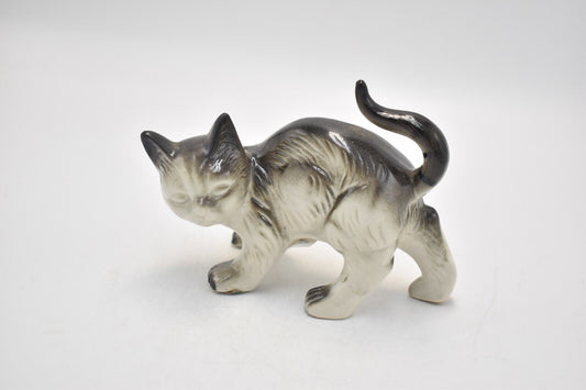 Vintage Grey and Black Cat Figurine Statue Ornament