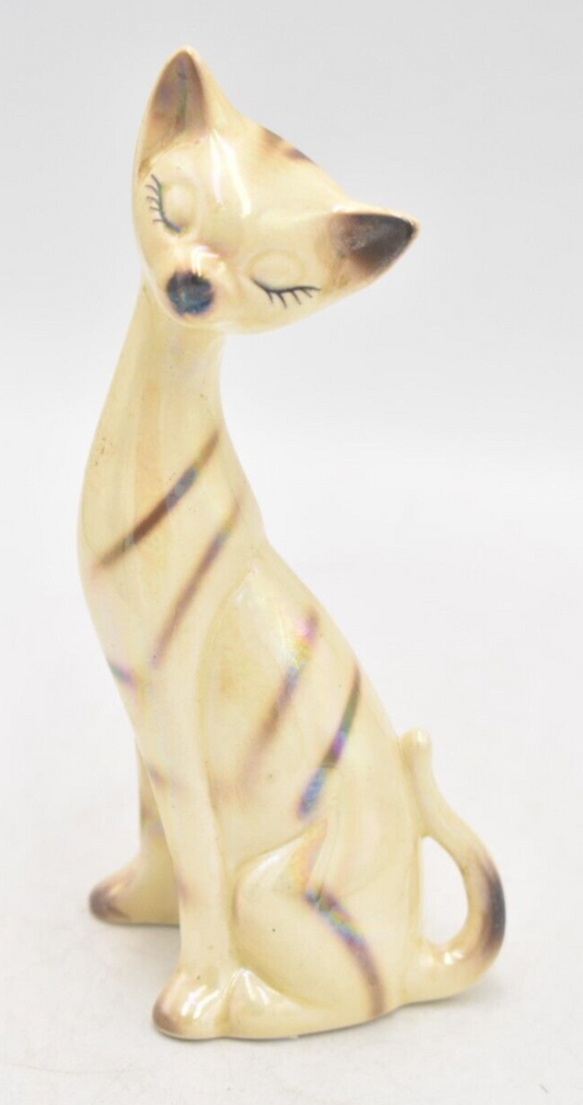 Vintage 1950's Lustre Italian Long Neck Cat Figurine Ornament Statue