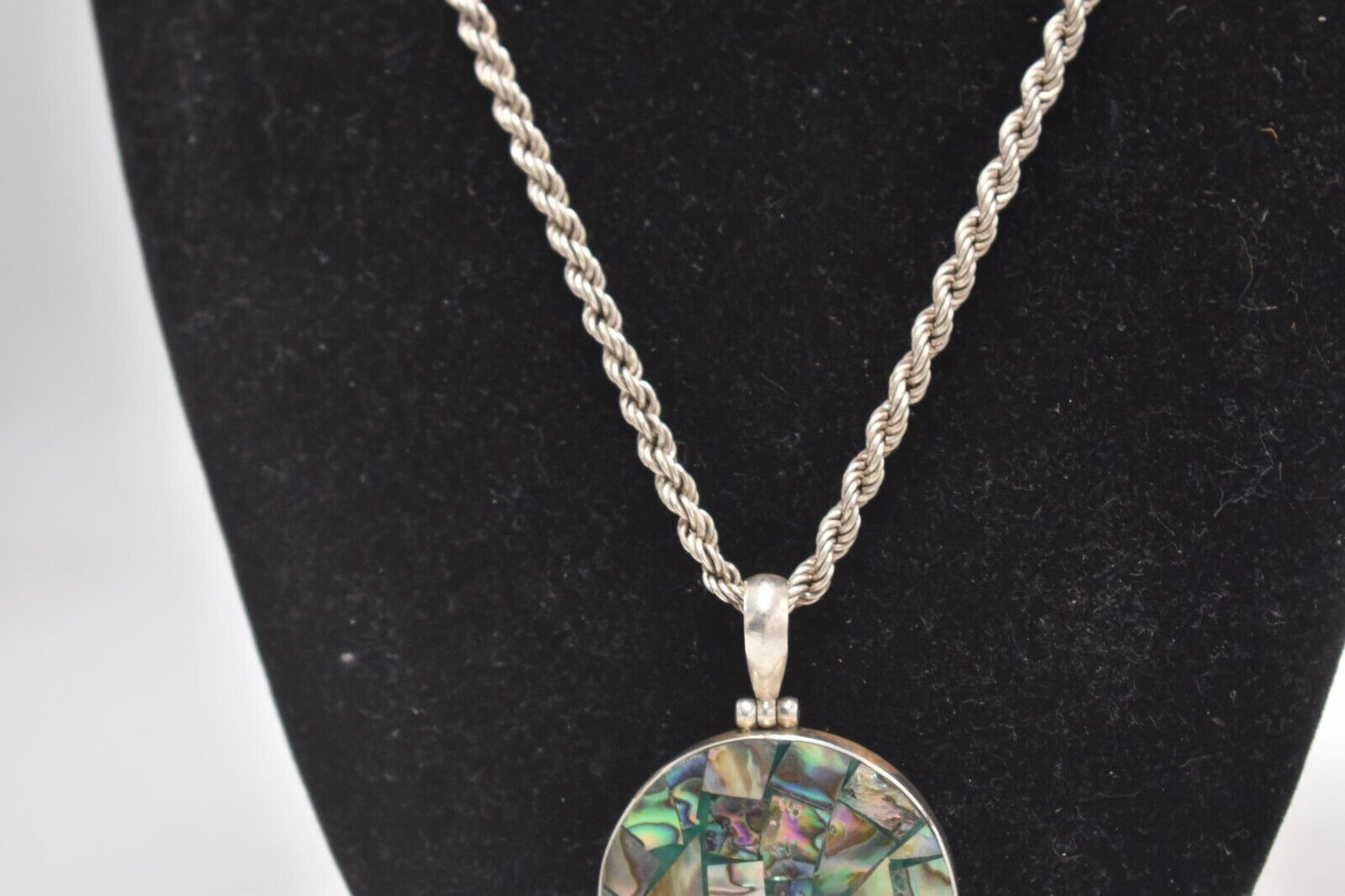 Vintage Sterling Silver 925 & Abalone Mother of Pearl Pendant Necklace 48cm