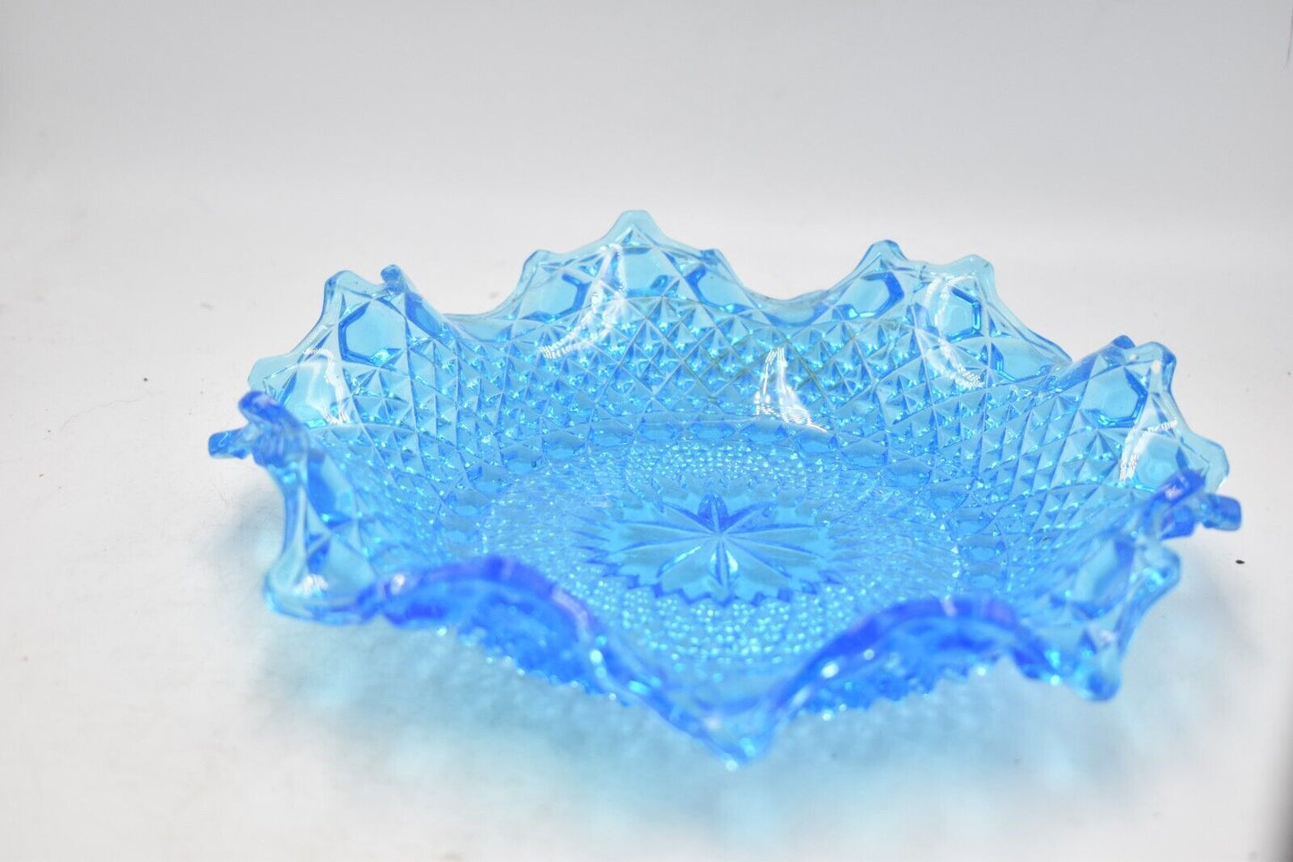 Vintage Sowerby Bright Blue Art Glass Fluted Plate Bowl