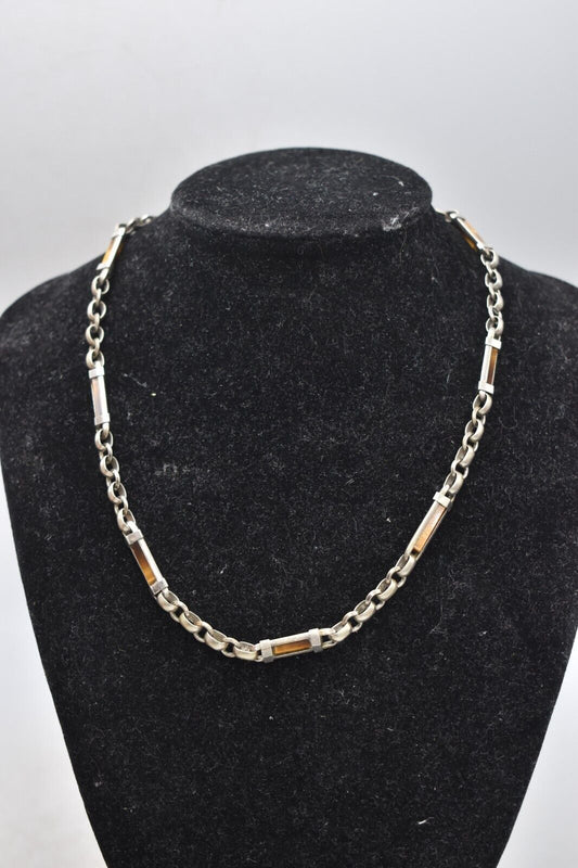 Vintage Sterling Silver Necklace with Tiger Eye Gemstones - 42cm