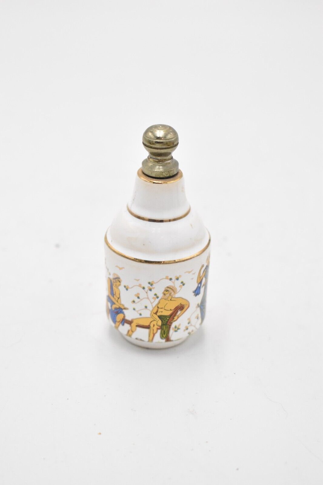 Vintage Hand Painted Enamel Decorative Perfume Bottle Greek Mythology White