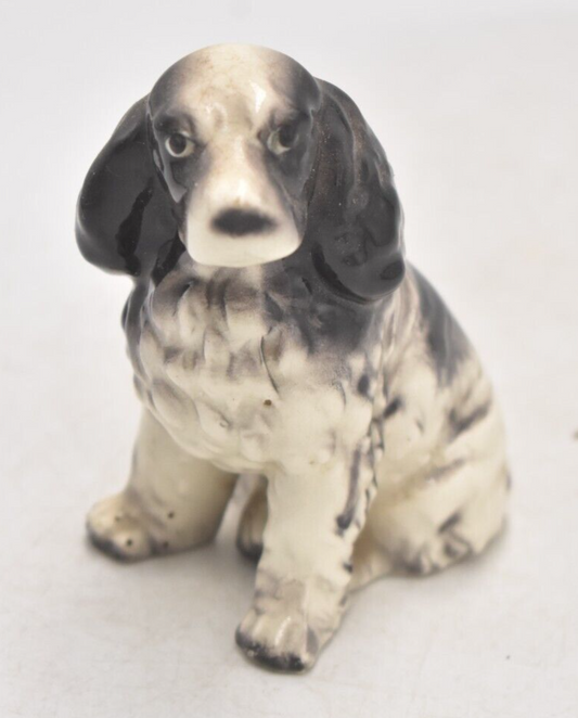 Vintage Cocker Spaniel Dog Black and White Sitting Figurine Statue Ornament