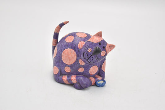 Vintage Purple and Pink Spotty Cat Figurine Statue Ornament