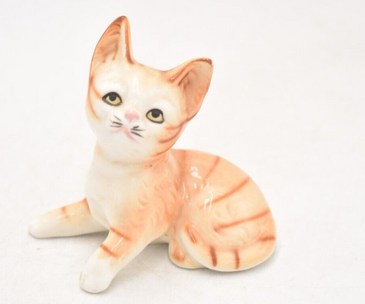 Vintage Ginger Stripey Tabby Cat Figurine Statue Ornament