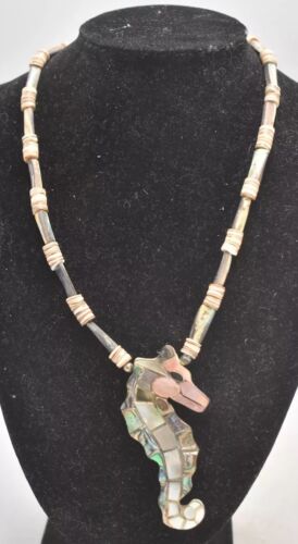 Vintage Lee Sands Mother of Pearl Seahorse Pendant Necklace – 52cm Chain