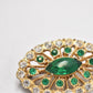 Vintage 1950s Emerald Green & Rhinestone Gold Tone Brooch