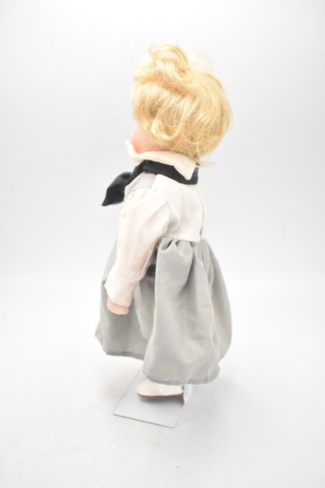 Vintage Porcelain Doll – Blonde Hair, Blue Eyes & Pinafore Dress