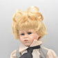 Vintage Porcelain Doll – Blonde Hair, Blue Eyes & Pinafore Dress