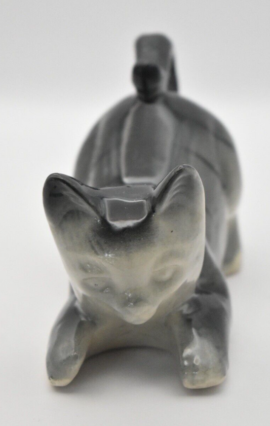 Vintage Grey Playful Cat Figurine Statue Ornament