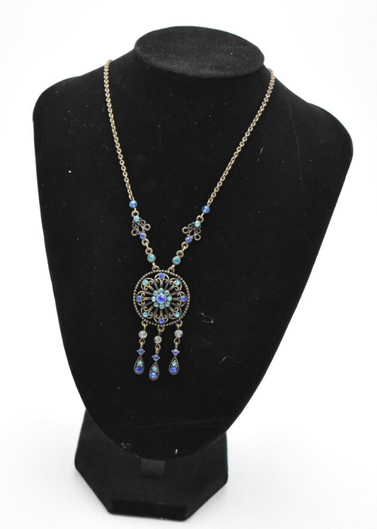 East Blue and Turquoise Statement Piece Necklace Costume Jewellery 28cm