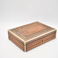 Vintage Hand Carved Wooden Trinket Box with Mother of Pearl Inlay