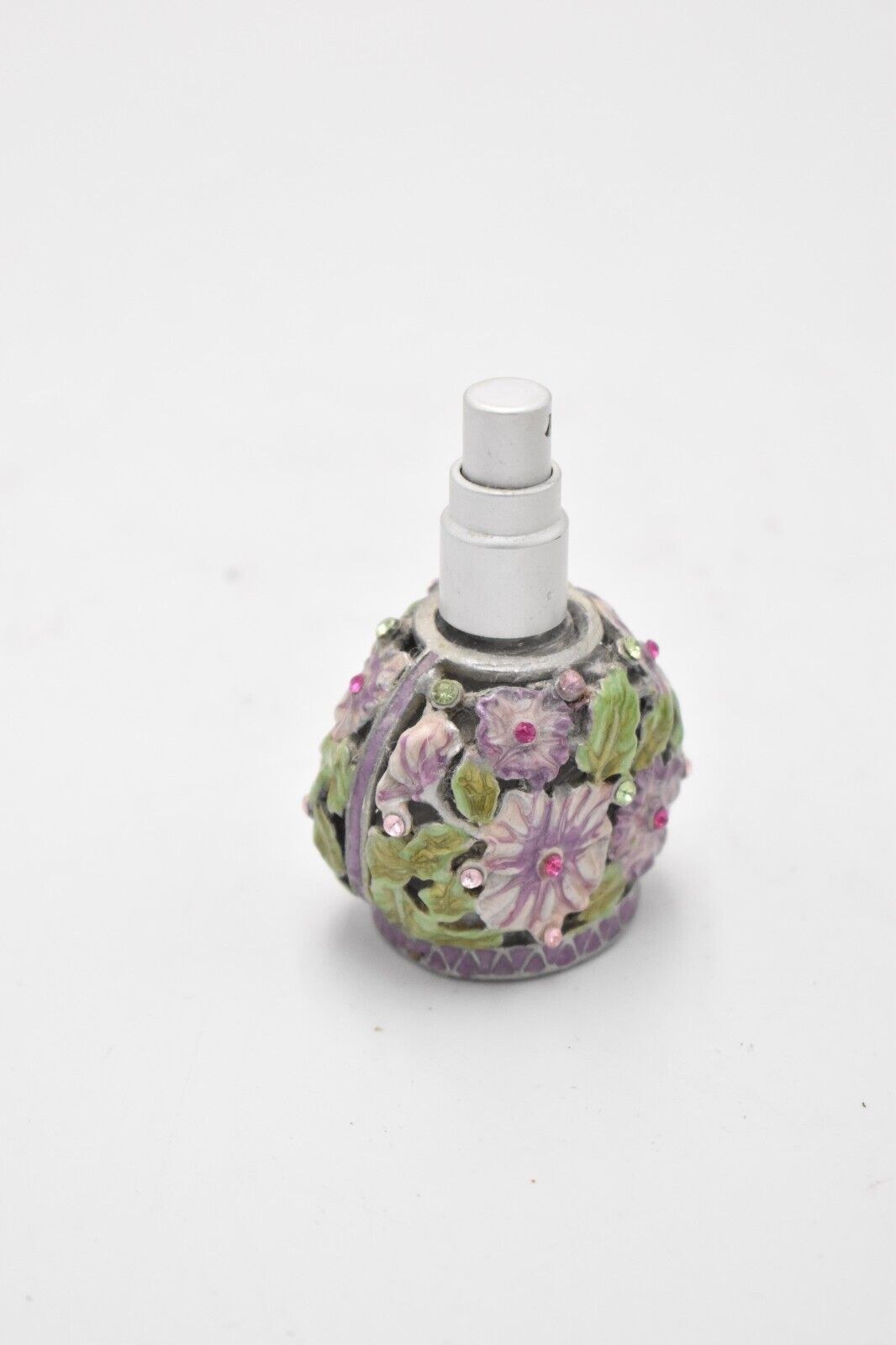 Vintage Glass Perfume Bottle with Enamel Floral Design