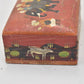 Vintage Handmade Wooden Box with Elephant Scene Storage Box/ Trinket Box