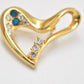 Vintage 1980s Modernist Abstract Heart Brooch Gold Tone & Rhinestone