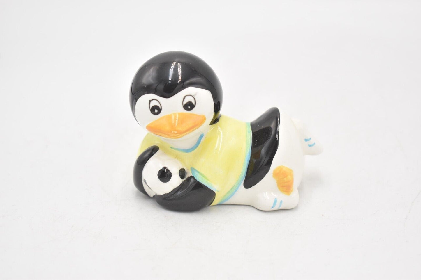 Vintage Penguin Playing Football Figurine Statue Ornament Ceramic