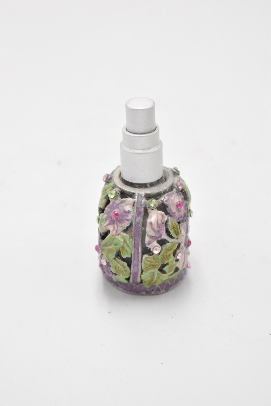 Vintage Glass Perfume Bottle with Enamel Floral Design