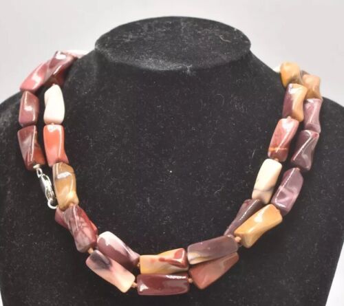 Vintage Australian Mookaite Jasper Stone Bead Necklace 925 Silver Clasp