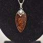 Vintage Sterling Silver 925 Necklace with Baltic Amber Cabochon Drop Necklace