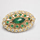 Vintage 1950s Emerald Green & Rhinestone Gold Tone Brooch