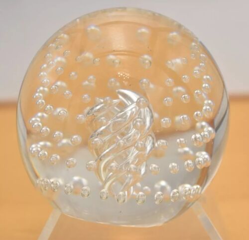 Vintage Teign Valley Clear Glass Bubbles & Swirl Paperweight Decorative