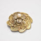 Vintage 1970s Gold Tone Faux Pearl Floral Filigree Brooch Pin