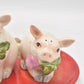 Vintage Fitz and Floyd French Market Pig Salt & Pepper Shakers with Tomato Tray