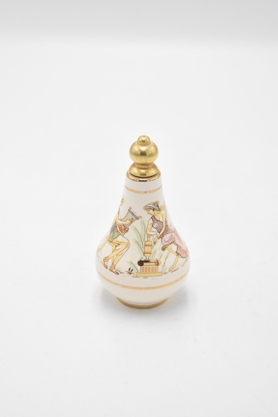 Vintage Hand Painted Enamel Decorative Perfume Bottle Greek Mythology White