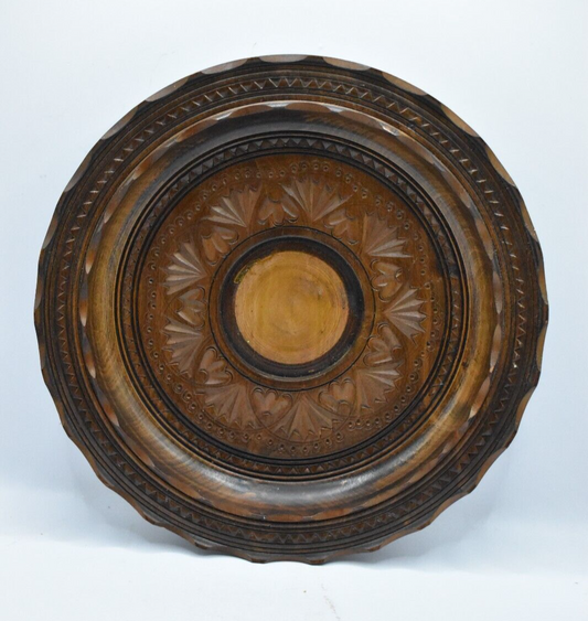 Vintage Hand Carved Wooden Bowl Retro Rustic Wood Plate Trinket Dish Key Tidy