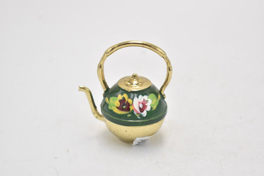 Vintage Green Floral Miniature Teapot Collectible Novelty Decorative