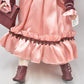 Vintage Porcelain Doll Brown Hair, Brown Eyes and Pink Silk Dress