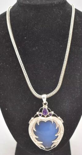 Vintage Art Nouveau Revival Sterling Silver Quartz & Amethyst Pendant Necklace