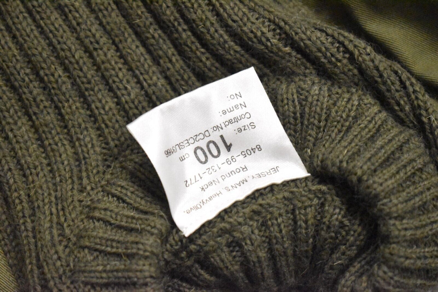 British Army Olive Green Wool Jumper Pullover Thermal Jersey - Size 100cm, Grade