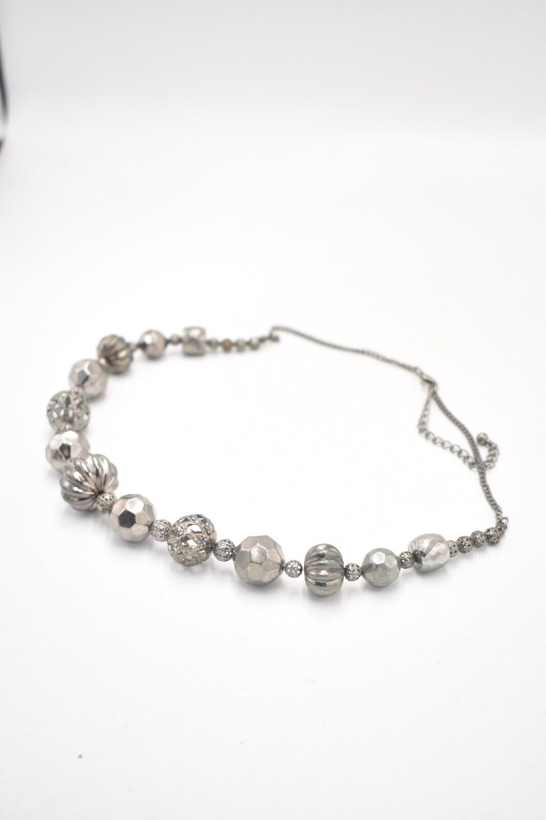 Vintage Retro Oversized Grey & Silver Tone Beaded Necklace Costume Jewellery