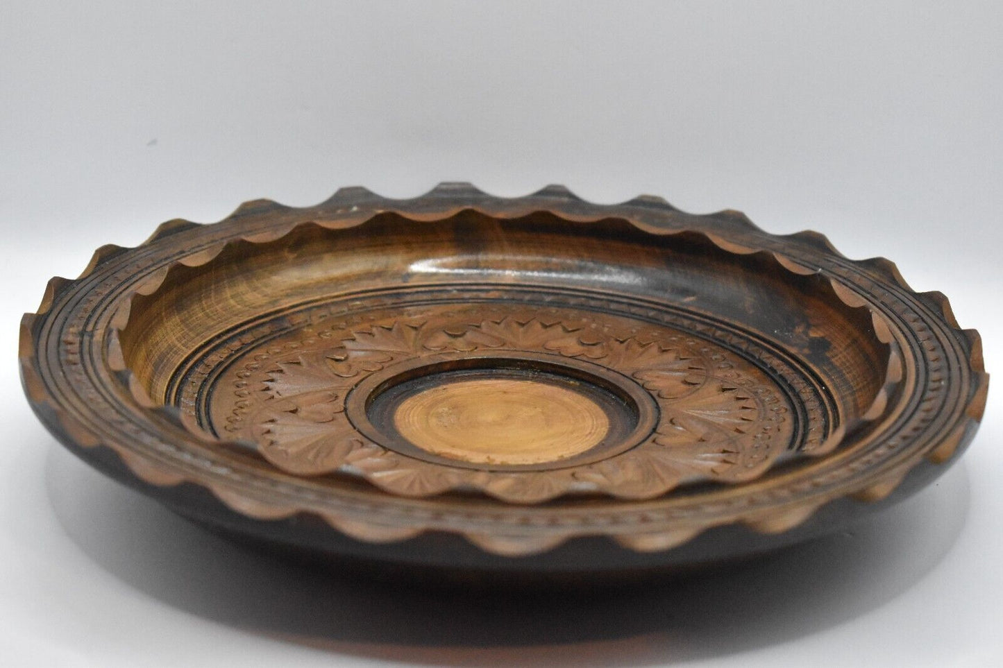 Vintage Hand Carved Wooden Bowl Retro Rustic Wood Plate Trinket Dish Key Tidy