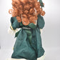 Vintage Porcelain Doll Ginger Hair, Green Eyes and Green Christmas Dress