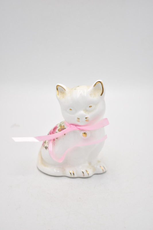 Vintage Staffordshire Fine Bone China Floral Cat Figurine Statue Ornament