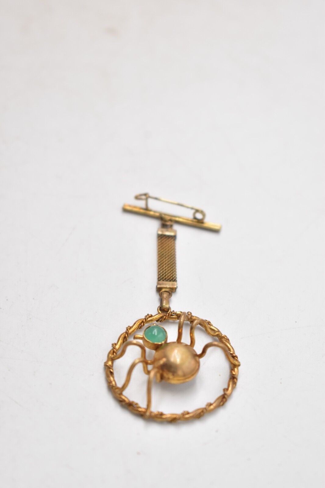 Antique Spider Pyrite & Green Chalcedony Brooch