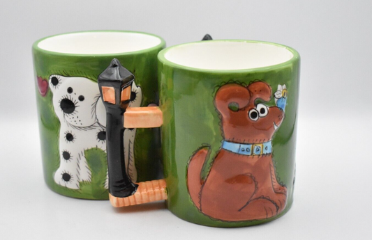 Vintage 3D Coffee Mugs Tea Cups Dog Design x2