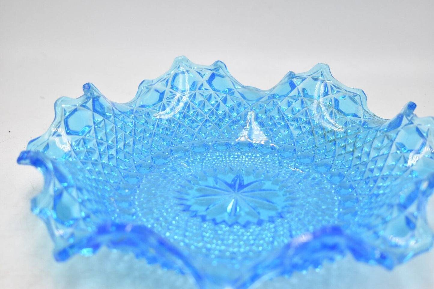 Vintage Sowerby Bright Blue Art Glass Fluted Plate Bowl