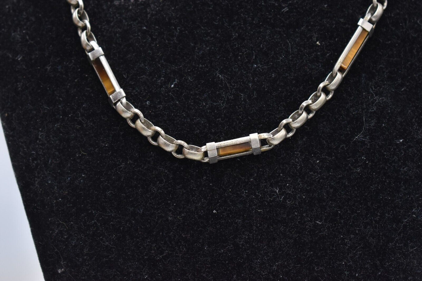 Vintage Sterling Silver Necklace with Tiger Eye Gemstones - 42cm