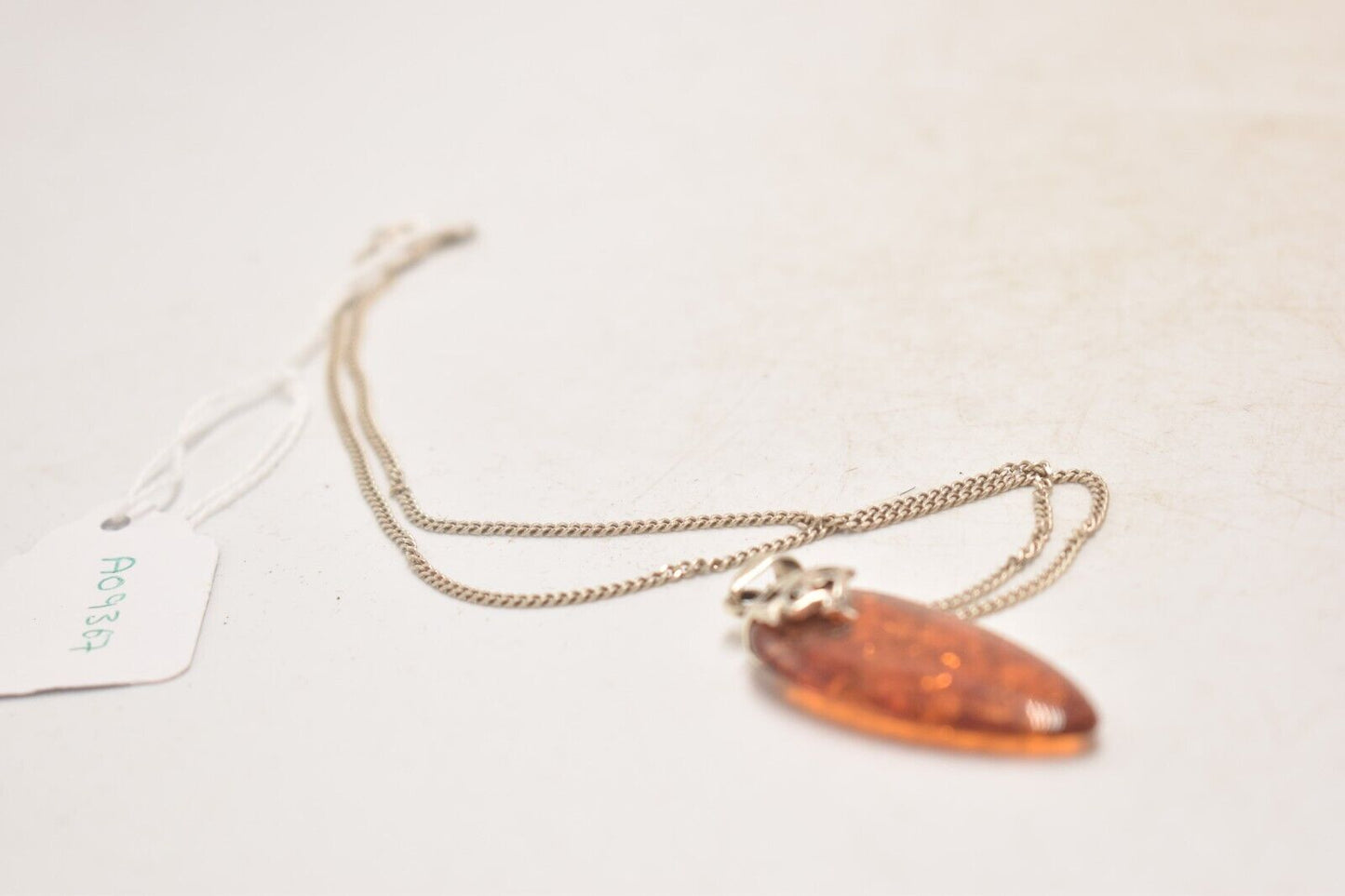 Vintage Sterling Silver 925 Necklace with Baltic Amber Cabochon Drop Necklace