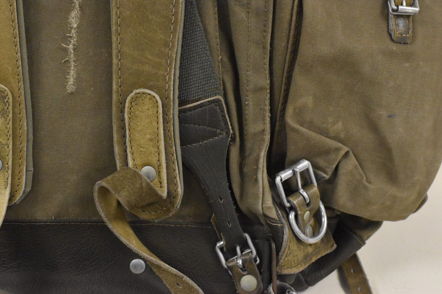 Vintage 1970s German Army Bundeswehr Rucksack – Leather & Canvas – 1974 Dated