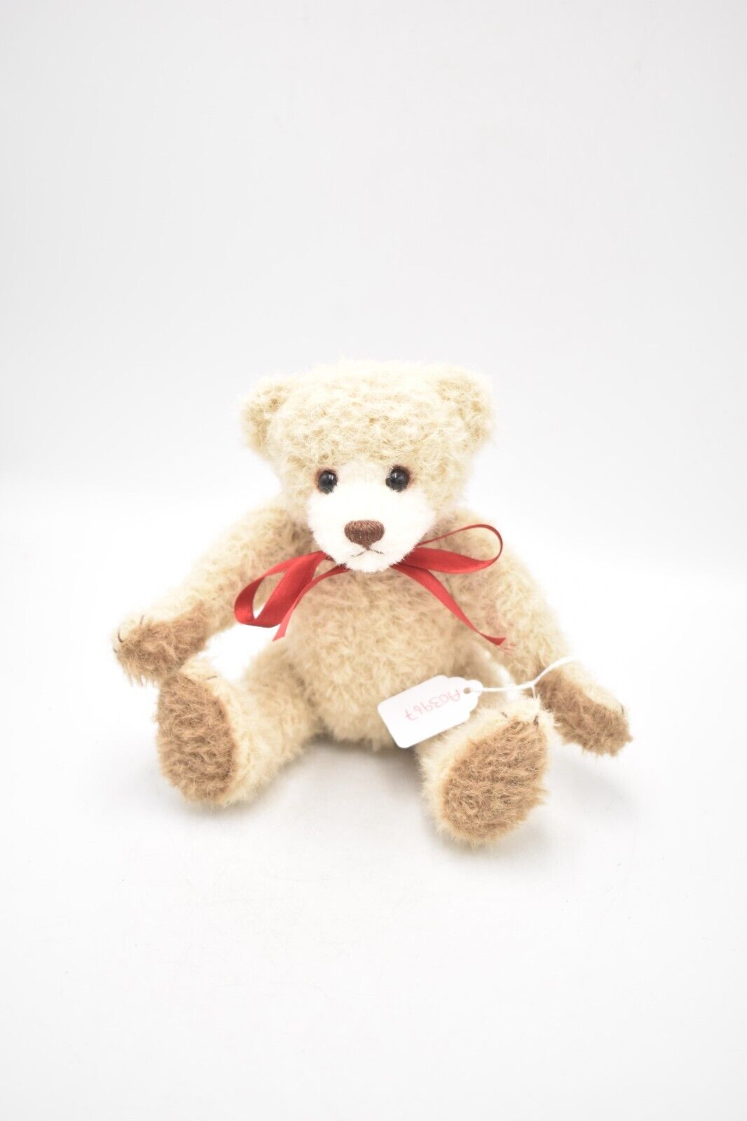 Hermann Cream and Brown Mohair Teddy Bear with Red Bow