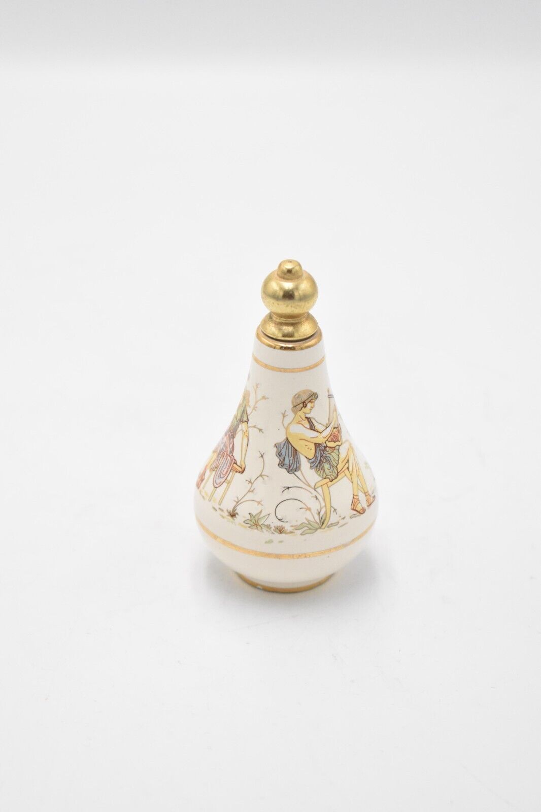 Vintage Hand Painted Enamel Decorative Perfume Bottle Greek Mythology White