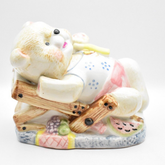 Vintage Novelty Teddy Bear Sunbathing Money Box Piggy Bank Ceramic